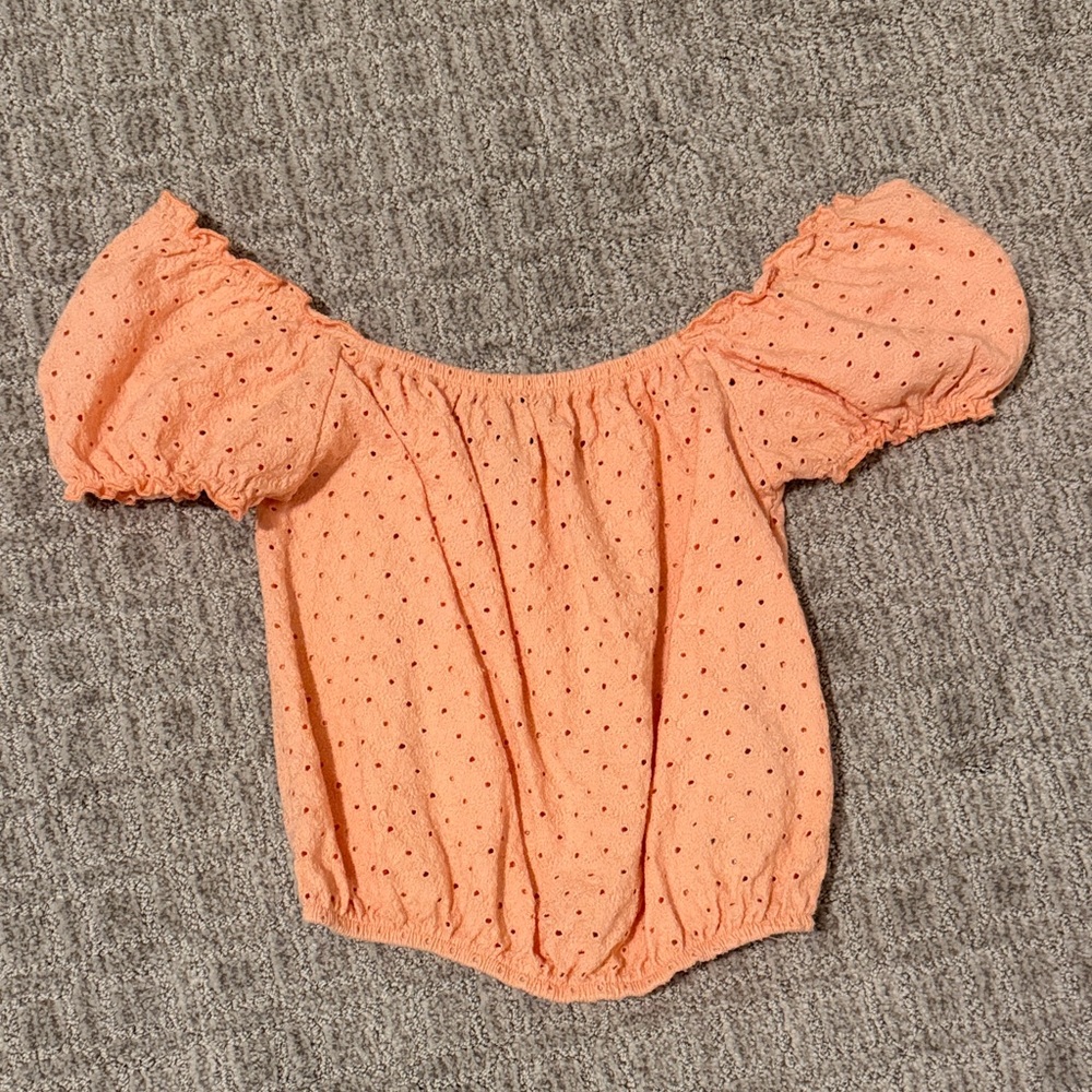 New Look Peach Off-Shoulder Eyelet Peplum Blouse